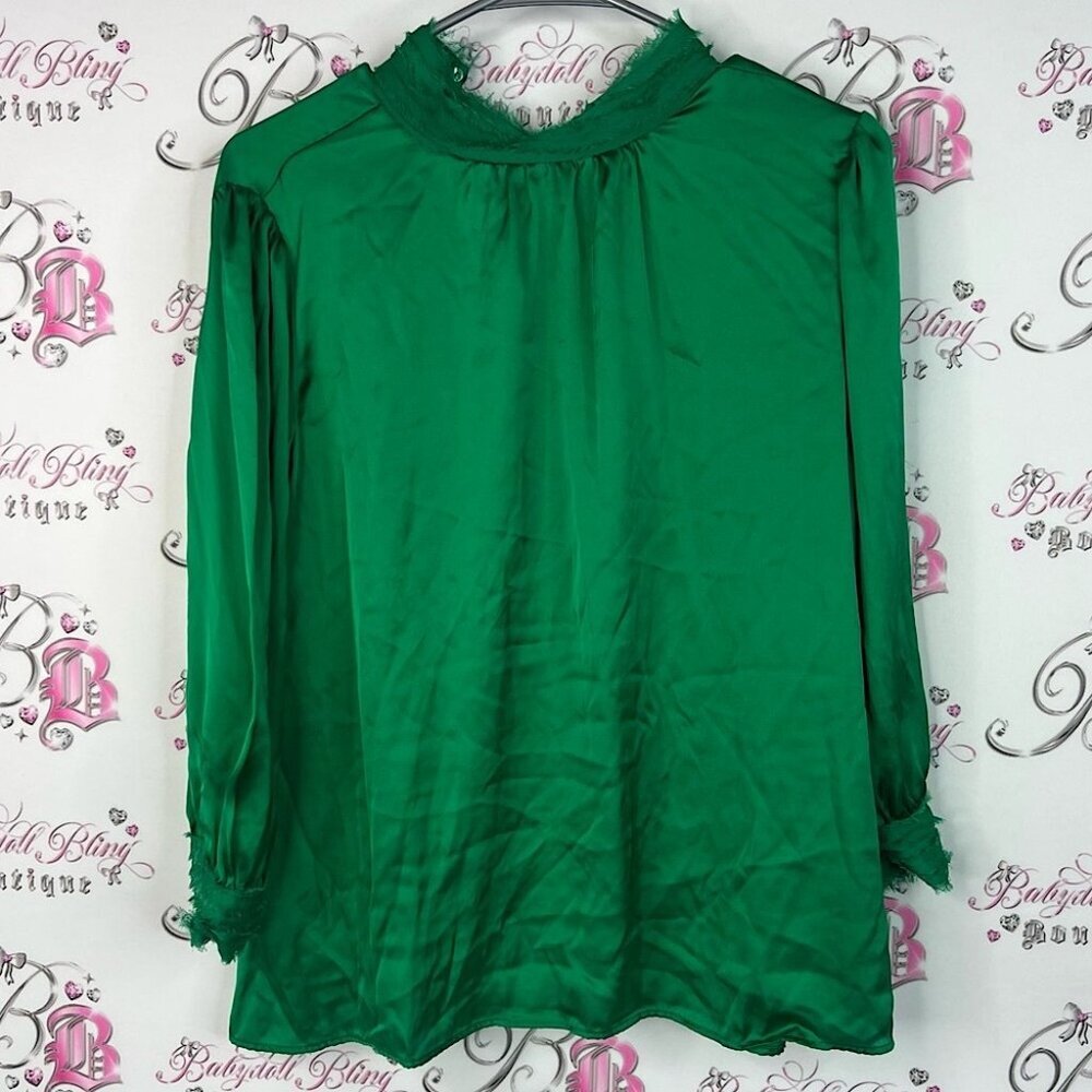 Zara blouse turtleneck style royal bright Vibrant Green Blouse ruffle neck